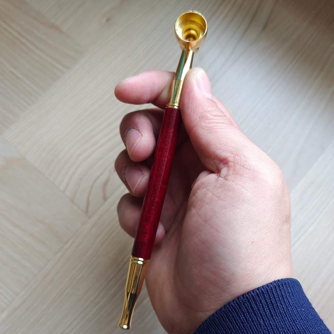 Wood Tobacco Pipe With Cleaner Tamper Tool Black Bag, 6 inch Smoking Red
