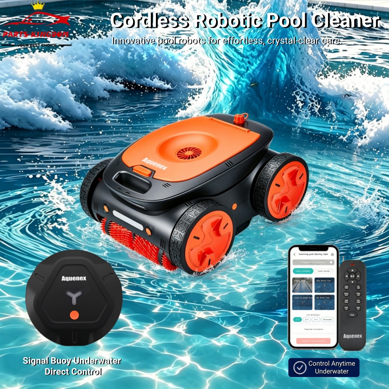 5460GPH Cordless Robot Pool Cleaner, Automatic Pool Vacuum, 210-Min,App & Remote