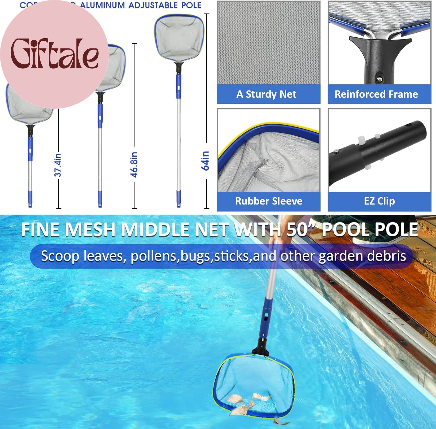 Swimming Pool Cleaning Kit, 14 » Brush Head & 50 » Telescopic Aluminum Pole with