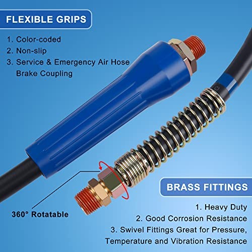 Air Line Hose Assembly, 15FT Rubber Air Hose With Grip, 15FT Air Brake Hose