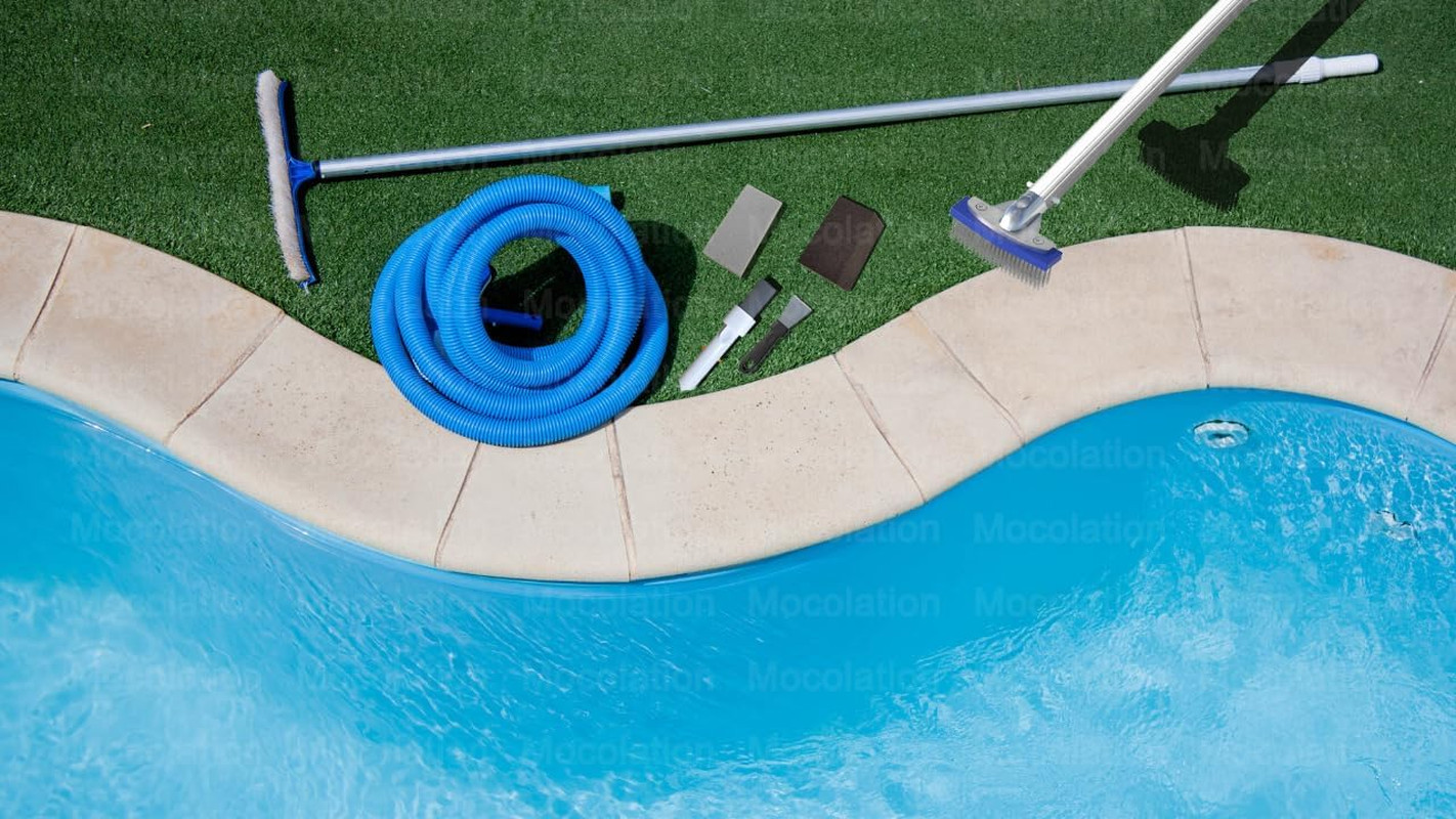 Pool Pumice Stone and 5-In Stainless Steel Pool Brush Set with Ez-Clip Handle to