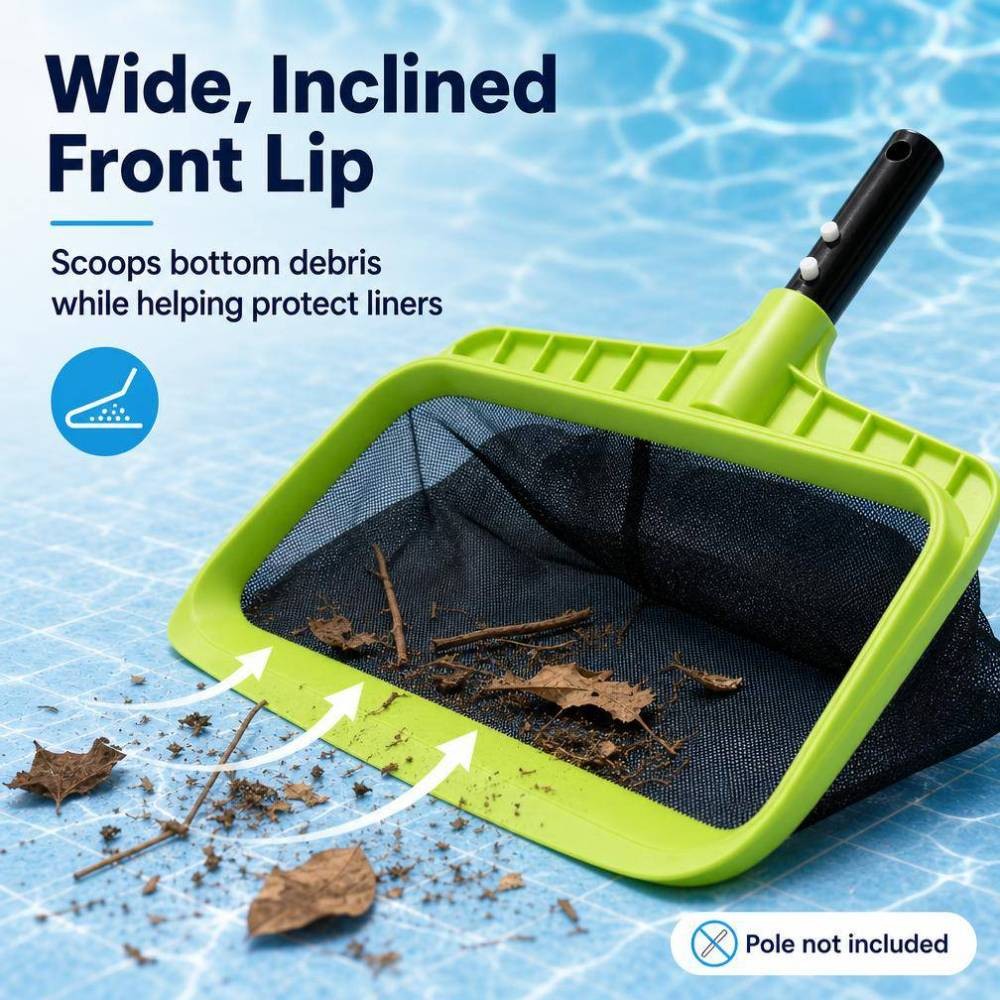 Pool Leaf Skimmer Net Reinforced Frame Deep Rake Mesh Netting Cleaner Head