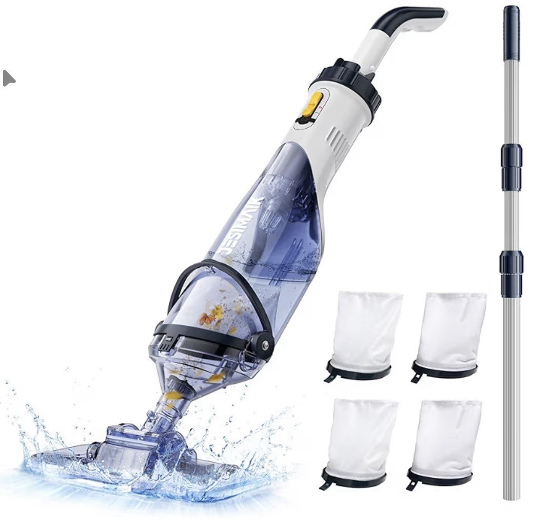 Pool Vacuum 18.5 GPM Powerful Suction – Handheld, Telescopic Pole, Cordless