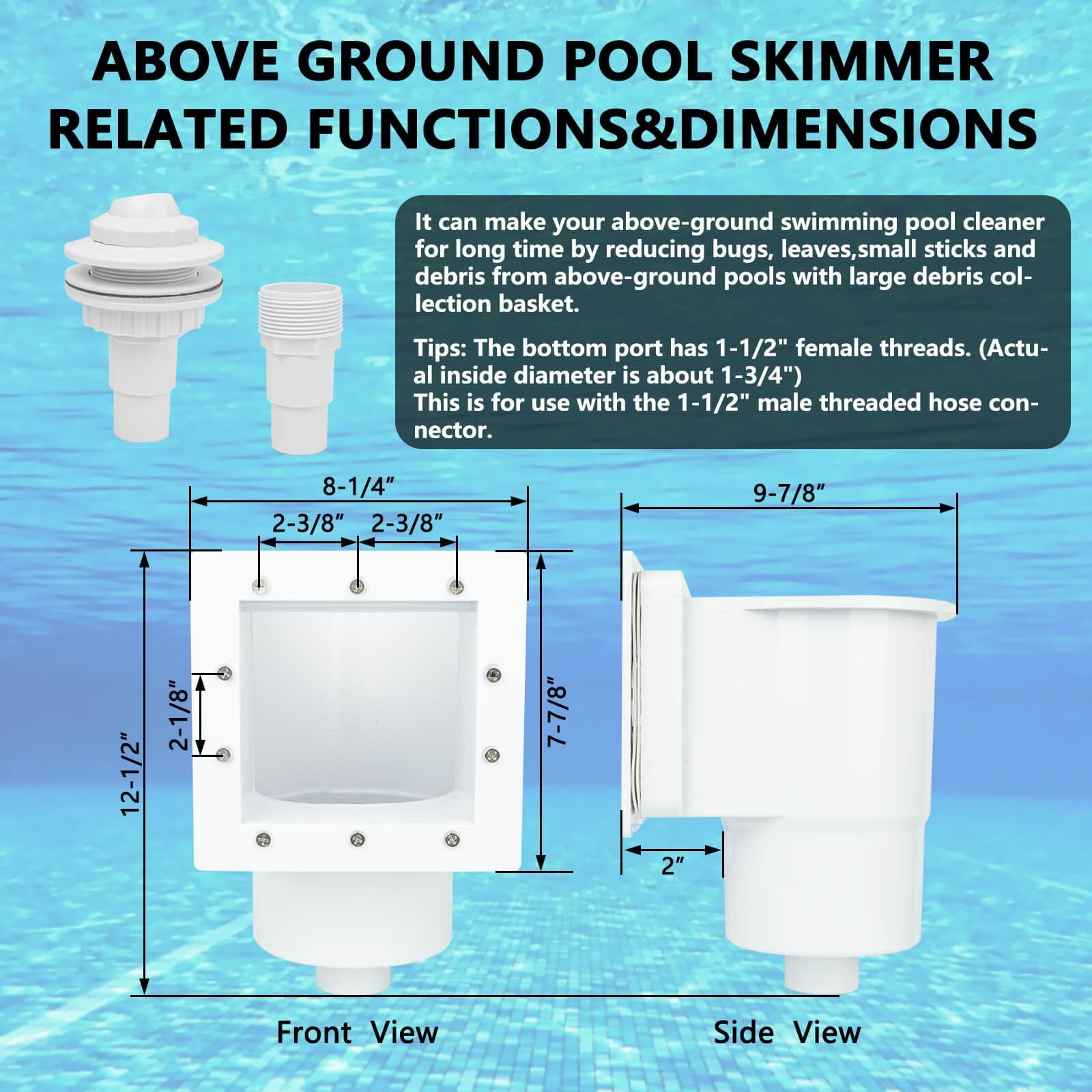 Above Ground Pool Skimmer, ABS Standard Thru-Wall Skimmer with Accessory Kit,…