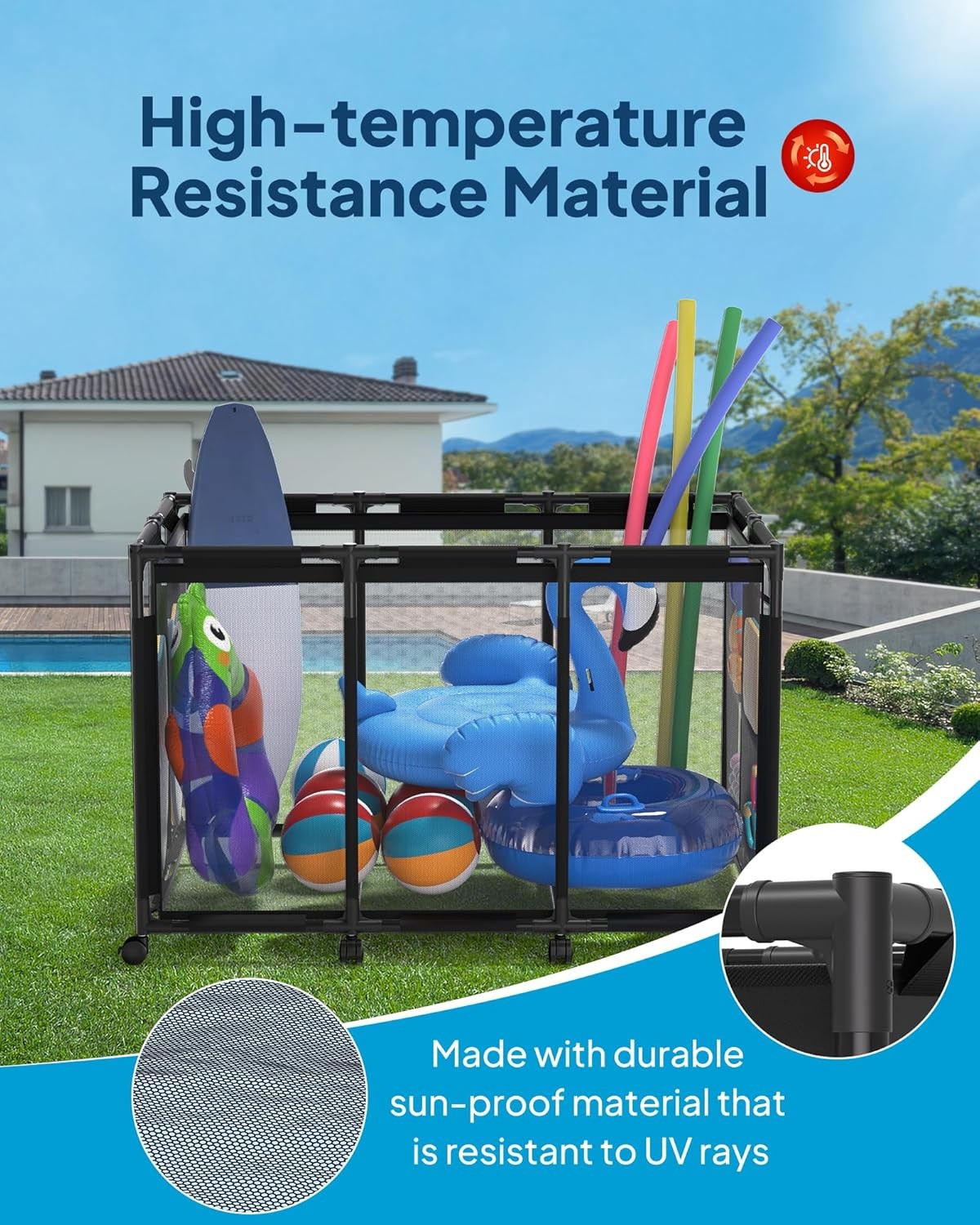 SHAPON Pool Storage Bin XXL Mesh Rolling Cart
