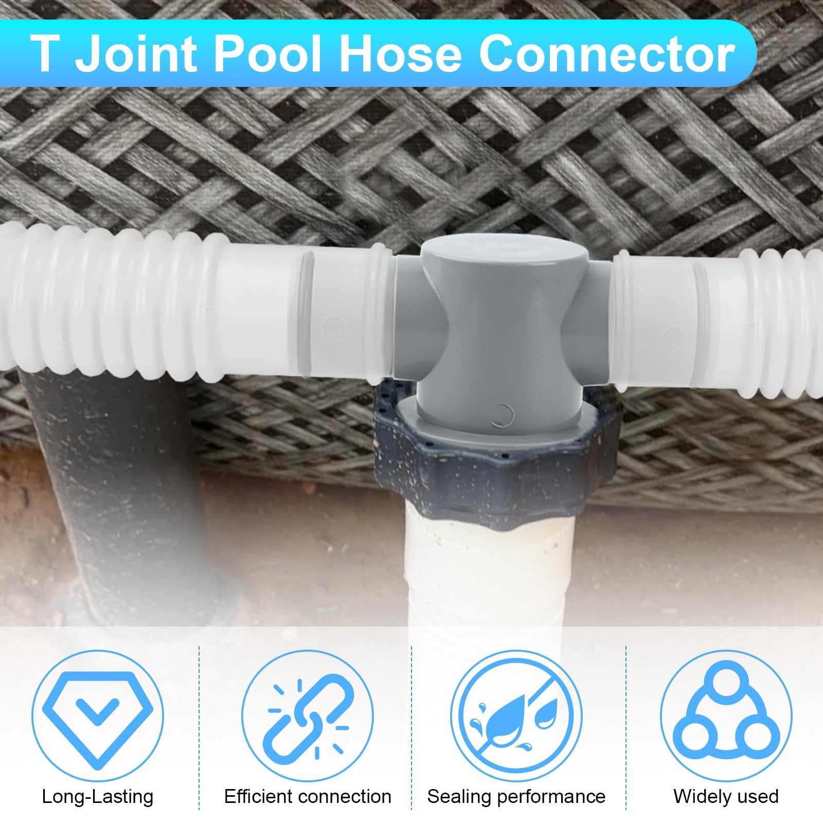 P61408 T Joint Pool 1 1/2&Prime; (1.5 inches) and 1 1/4&Prime; (1.25 hoses, Gray