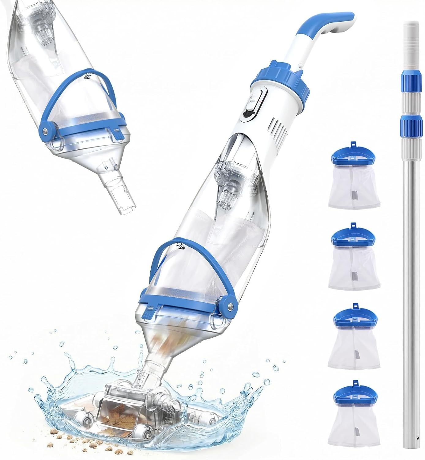 Cordless Rechargeable Pool Vacuum with 1110 GPH Suction, Telescopic Pole 87.5&Prime;