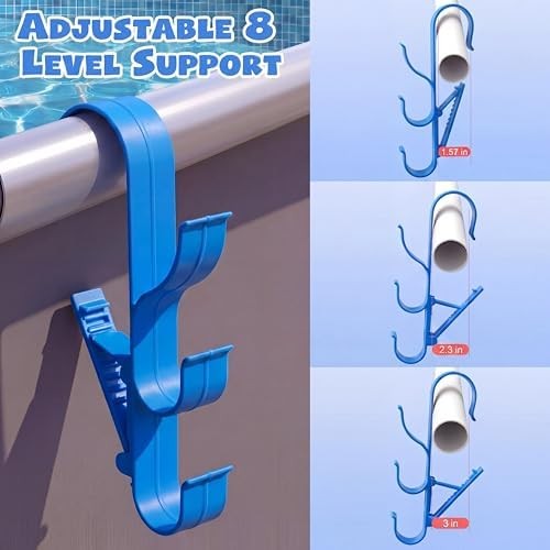 4 Pack Pool Pole Hanger with 3 Hooks, Adjustable Poolside Organizer for Above Gr