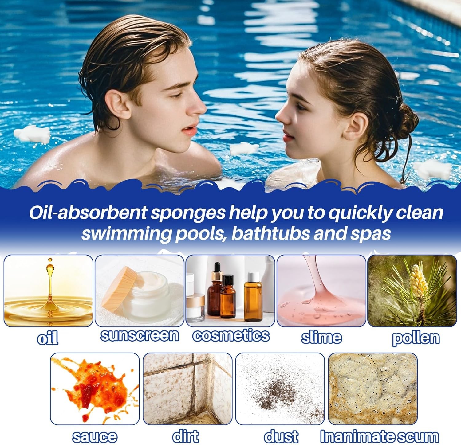 16PCS Pool Scum Sponges Oil Absorber for Hot Tub Spa Swimming Pool Cleaning