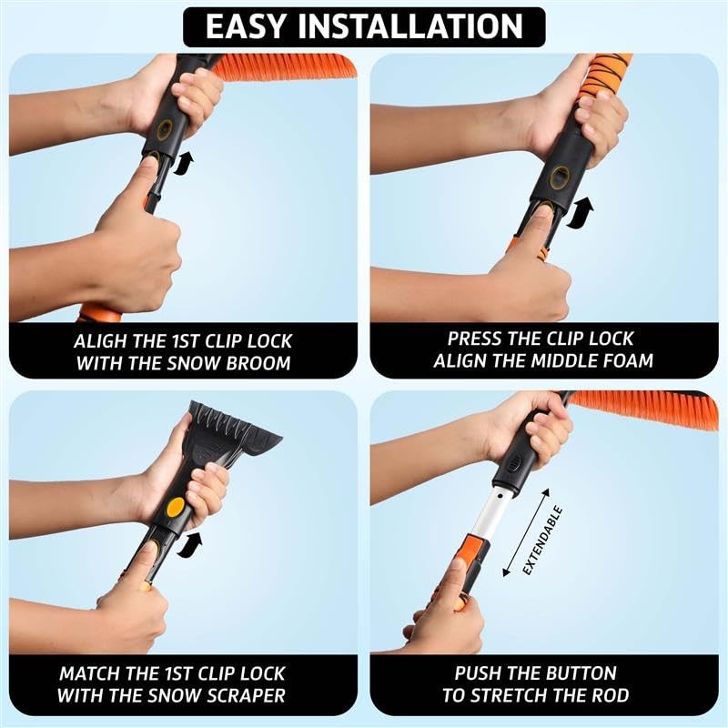Extendable Snow Brush & Ice Scraper with 360° Pivoting Head | Telescopic 63&Prime;