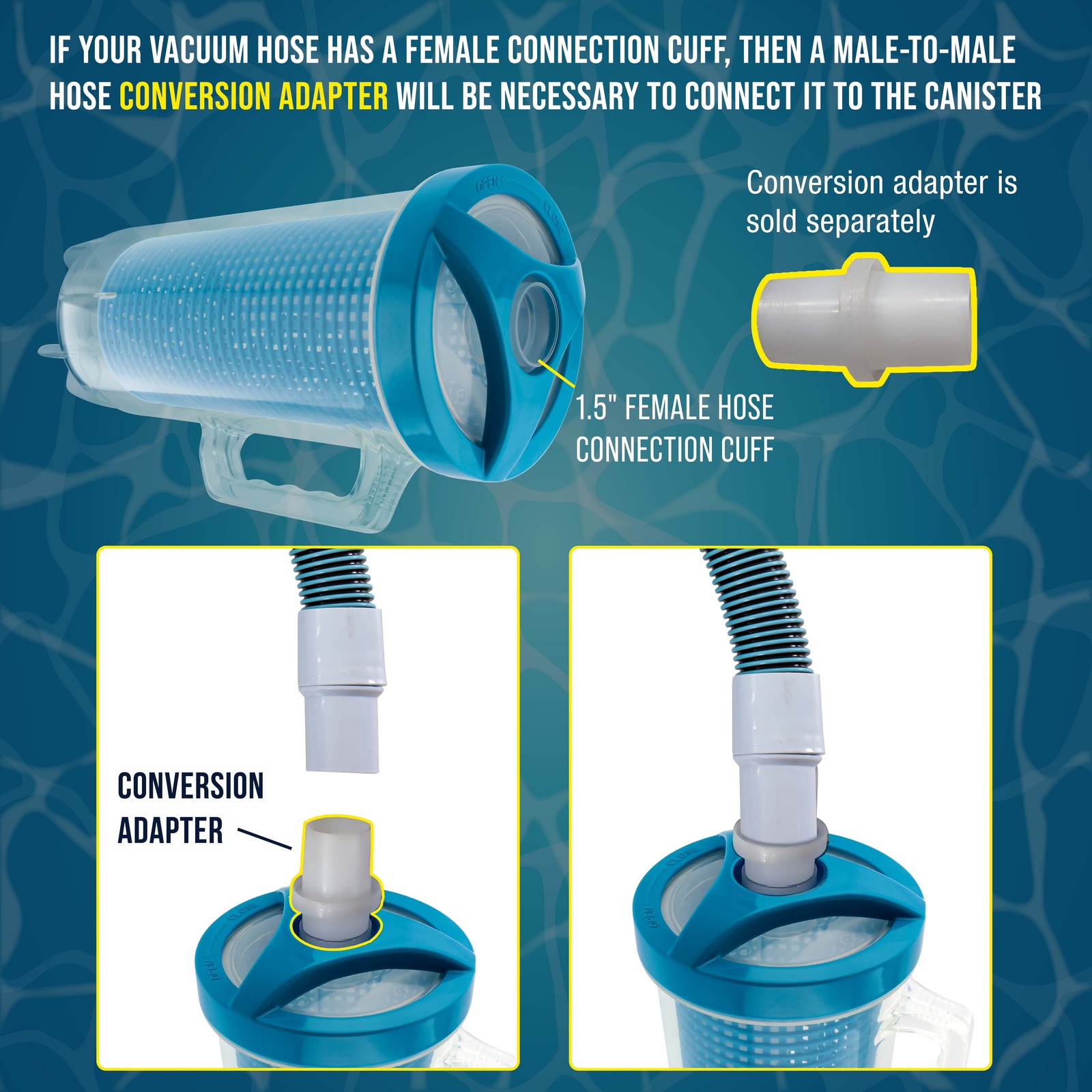 Pro In-line Swimming Pool Leaf Canister with Large Mesh Bag, Clean Remove Debris
