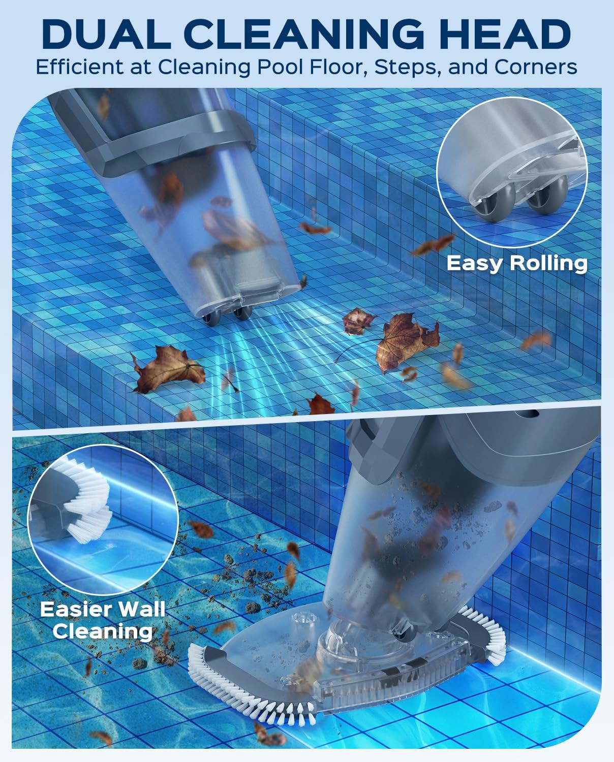 Cordless Handheld Pool Vacuum Cleaner with Telescopic Pole, 26.5 GPM Powerful…