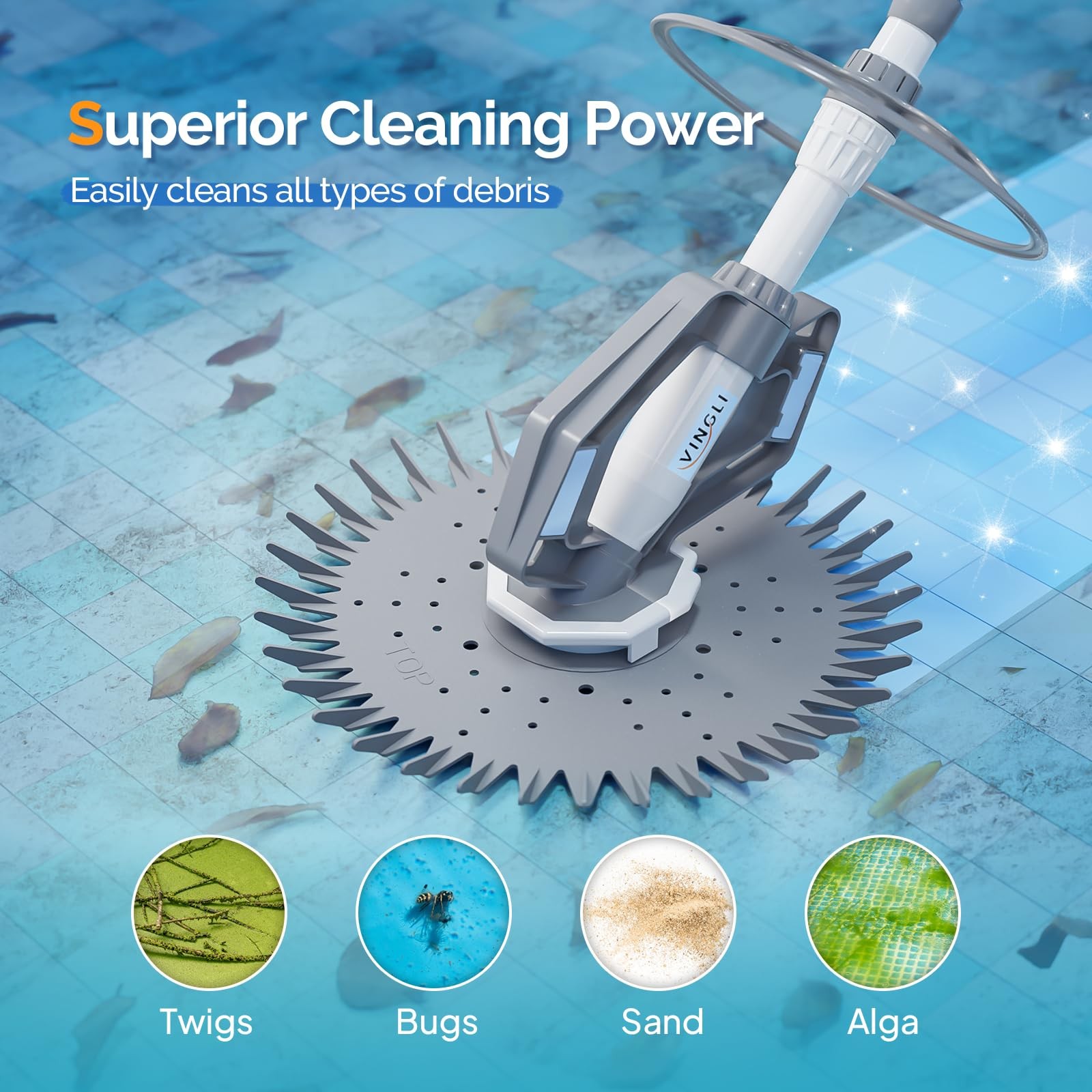 VINGLI Pool Vacuum Cleaner Automatic Sweeper Swimming Creepy Gray&White