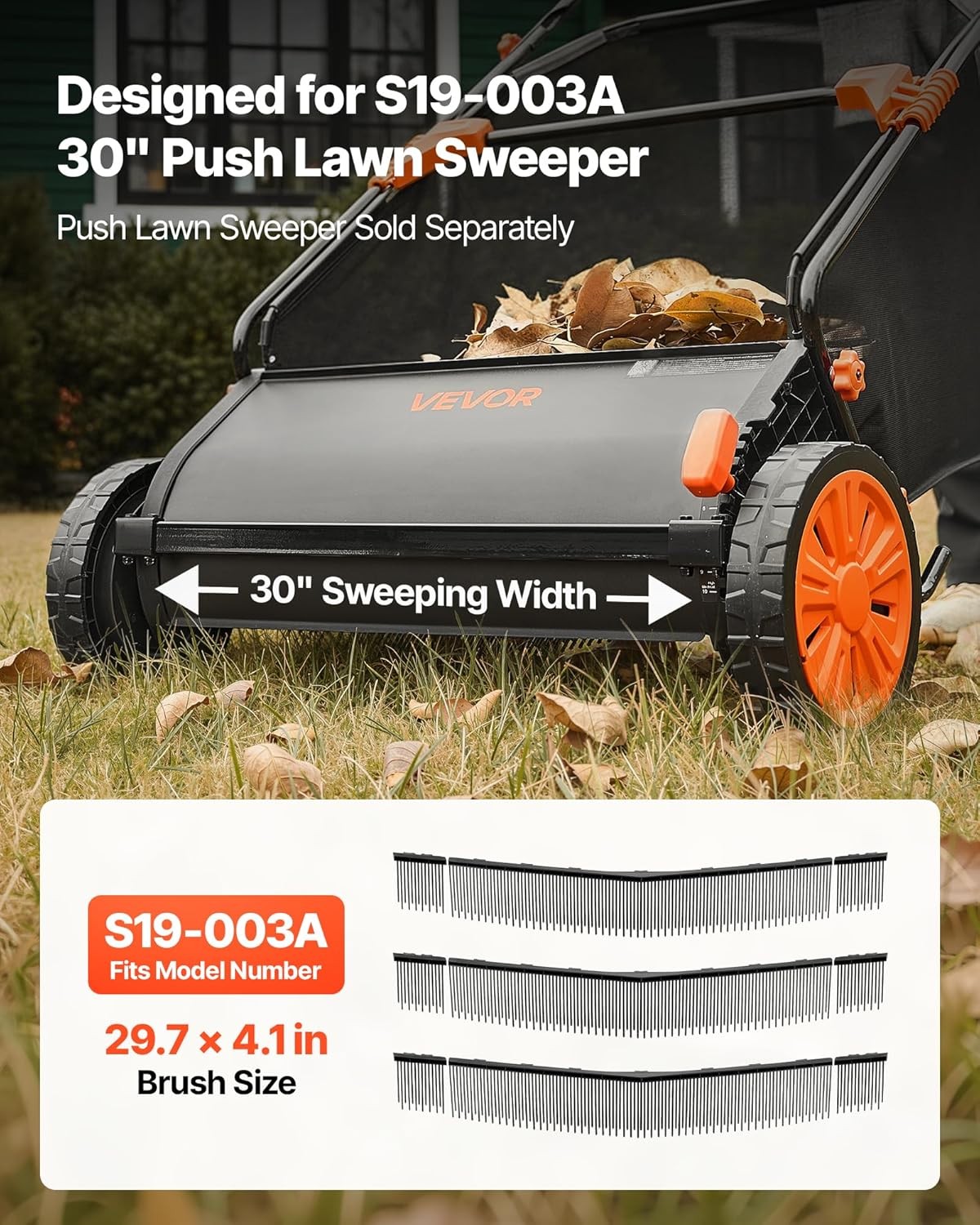 VEVOR 3 Packs Lawn Sweeper Brush Replacement, Compatible with VEVOR 30 in Lawn &