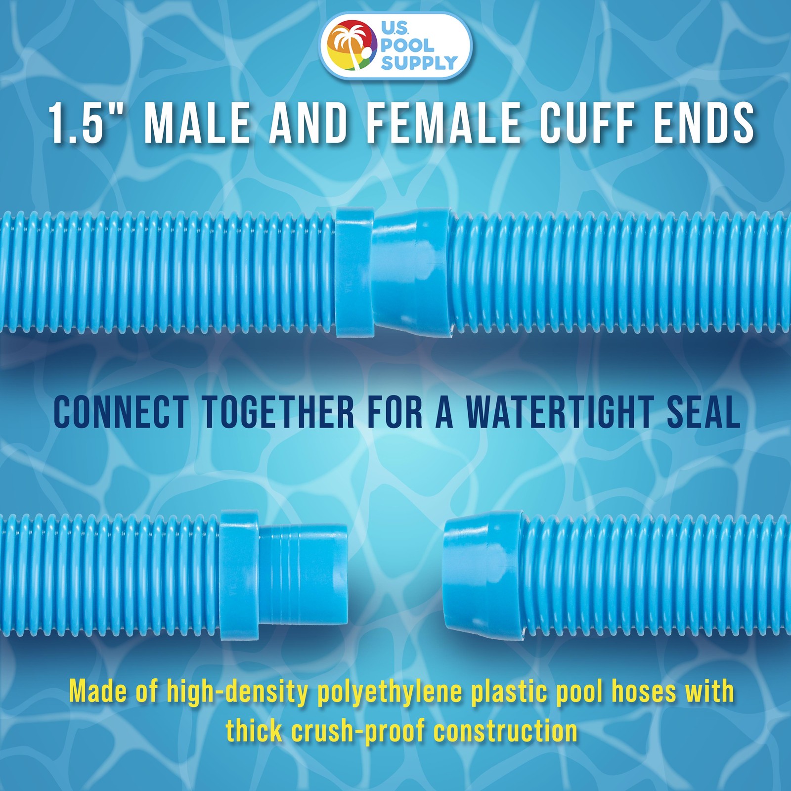 4pc Swimming Pool Vacuum Cleaner Hose Set, Teal 20&Prime; Flexible Sections, 1.5&Prime; Cuff