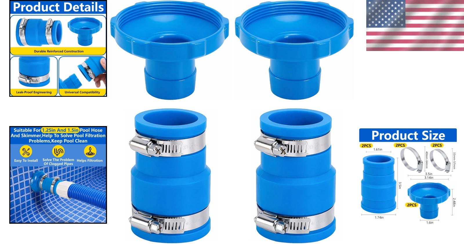 2-Pack Pool Hose Adapter & Connector, Versatile for Efficient Maintenance