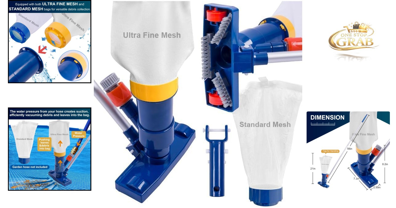 Upgraded Manual Pool Vacuum for Above Ground Pool with Double Mesh Bag