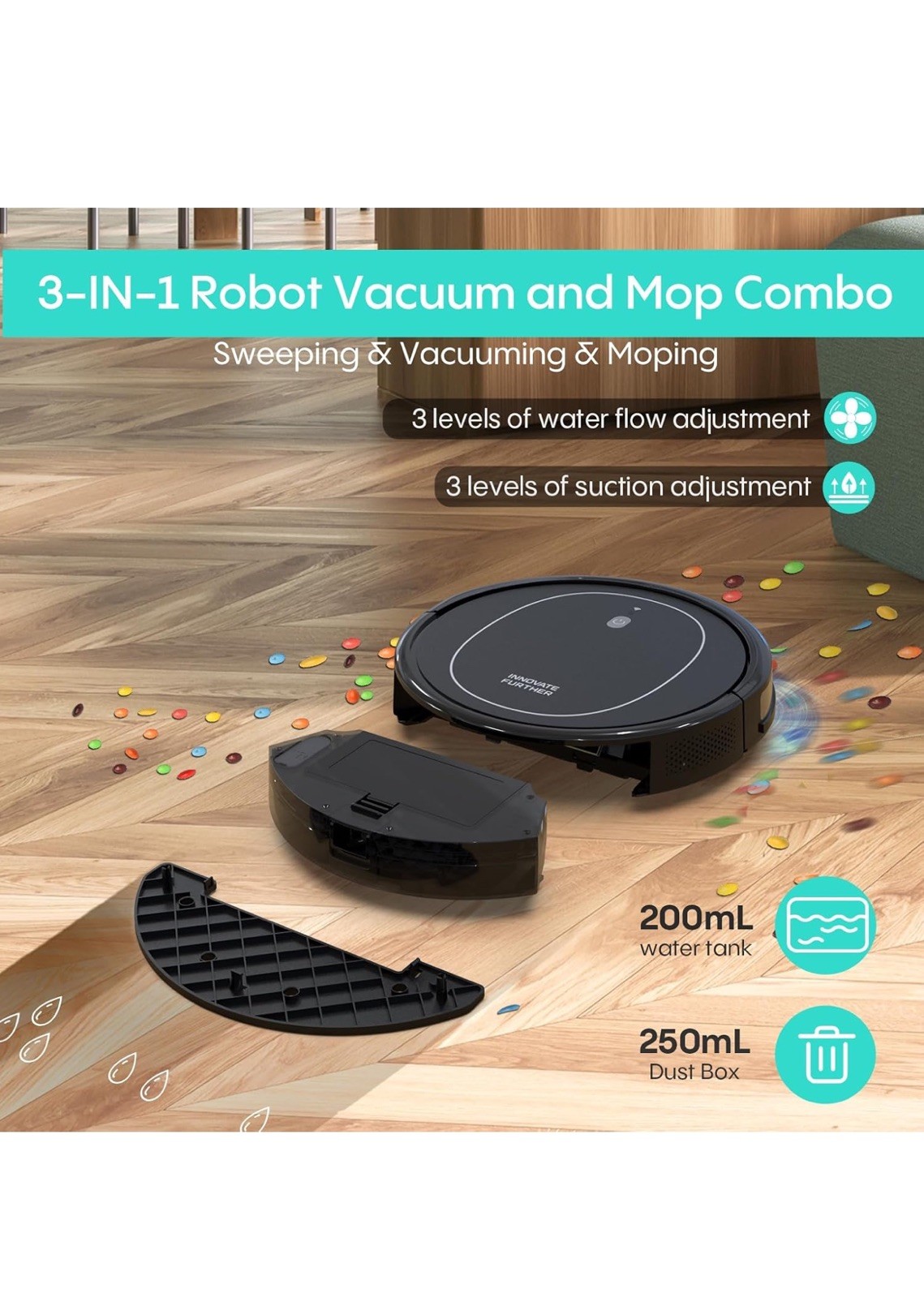 Robot Vacuum and Mop Combo 4000Pa Strong Suction wife/app/Alexa control Slim