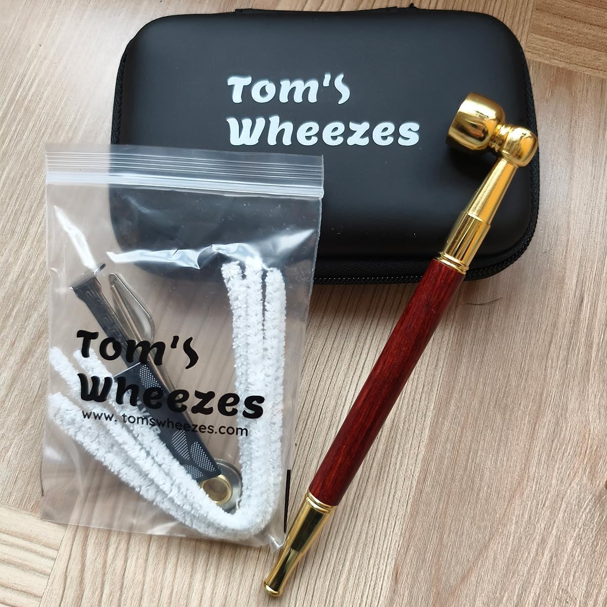 Wood Tobacco Pipe With Cleaner Tamper Tool Black Bag, 6 inch Smoking Red