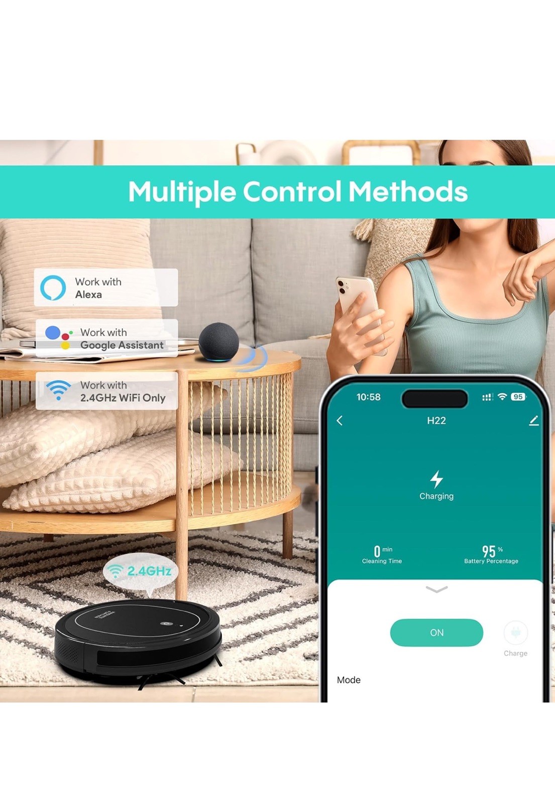 Robot Vacuum and Mop Combo 4000Pa Strong Suction wife/app/Alexa control Slim