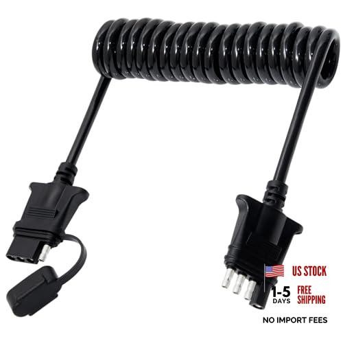 7.5ft 4 Pin Flat Trailer Wire Extension, Coiled Cable – 4 Way Vehicle &