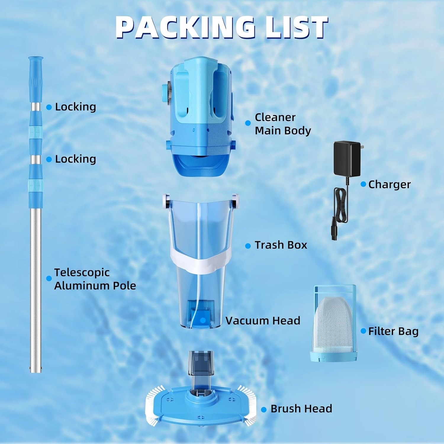 PACOVY Cordless Pool Vacuum Cleaner 1590 GPH Rechargeable Above Ground Inground