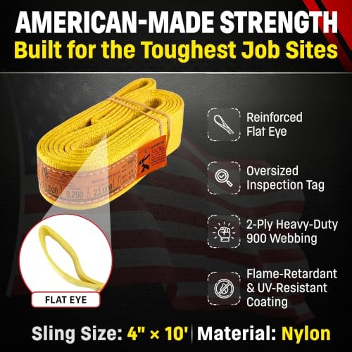 DD Sling 4 Inch x 10 Foot Nylon Lifting Sling – USA Made, 11,500 lb Vertical,
