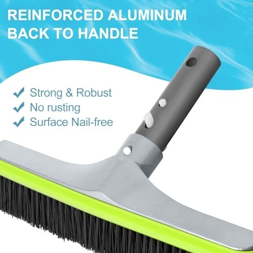 Pool Brush Head 17.5 Inch Heavy Duty Aluminum Curved Edge for Pool Walls Vinyl