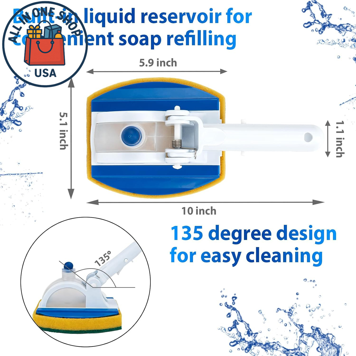 Handheld Pool Scrub Brush with Replacement Sponge Non-Scratch Tile Cleaner