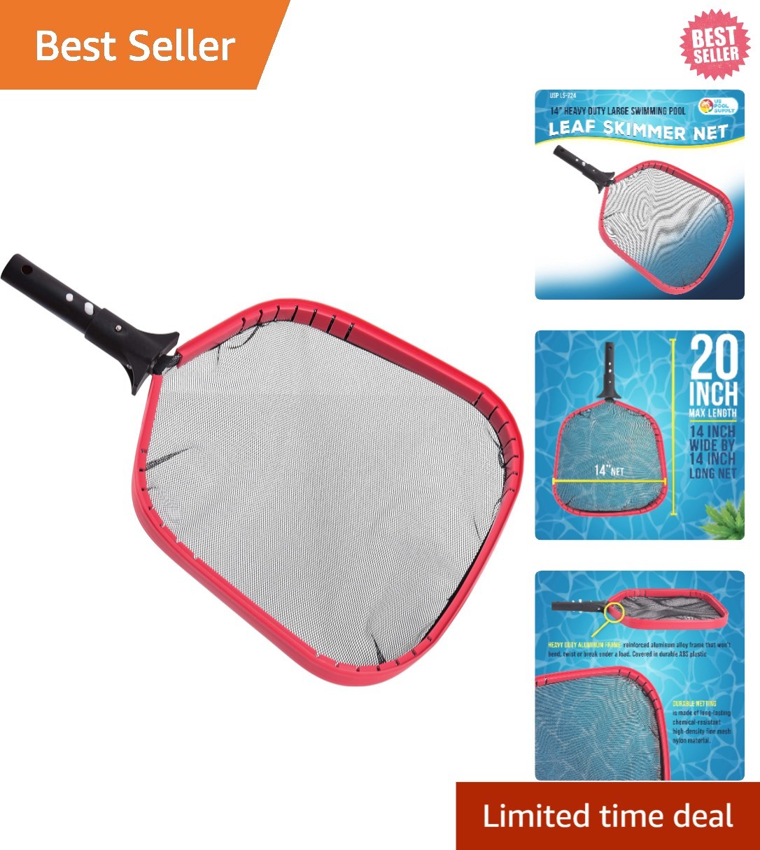 Deluxe Heavy-Duty Pool Skimmer Net – 14&Prime; x 20&Prime; Aluminum Frame for All Pools