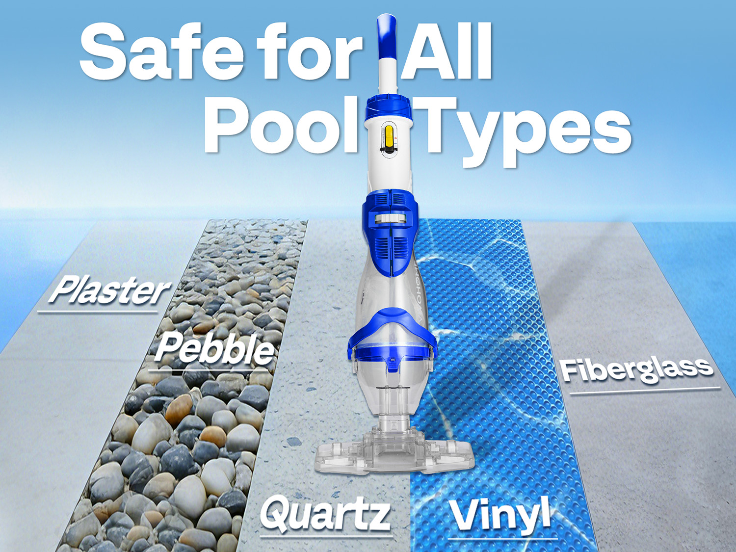Cordless Pool Vacuum Cleaner 40W Quiet 19GPM 75min Battery 8.2FT Pole 2.6LFilter