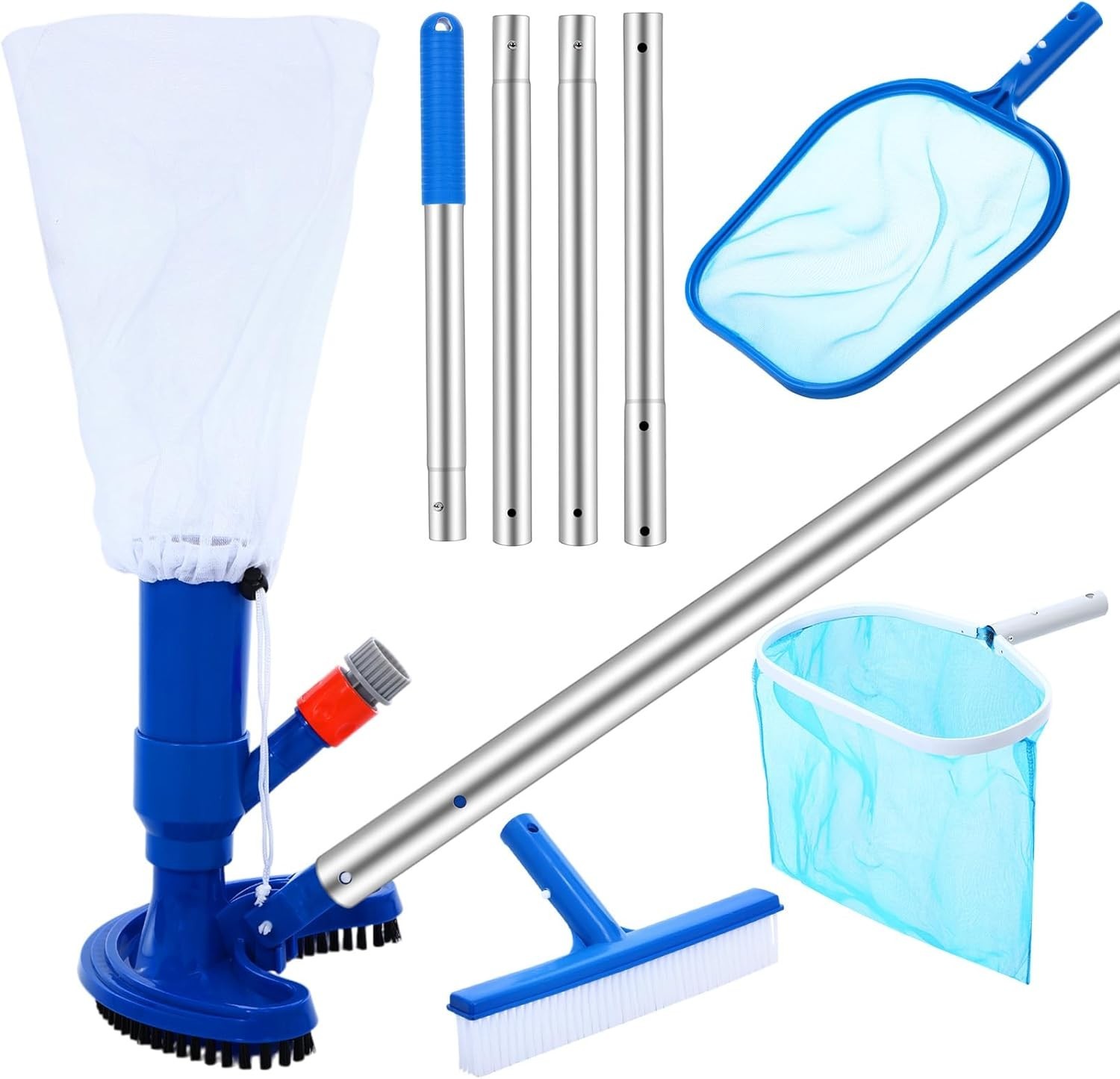 5 Pcs Pool Cleaning Kit Jet Vacuum Skimmer Nets Brush Pole Above Ground Spa