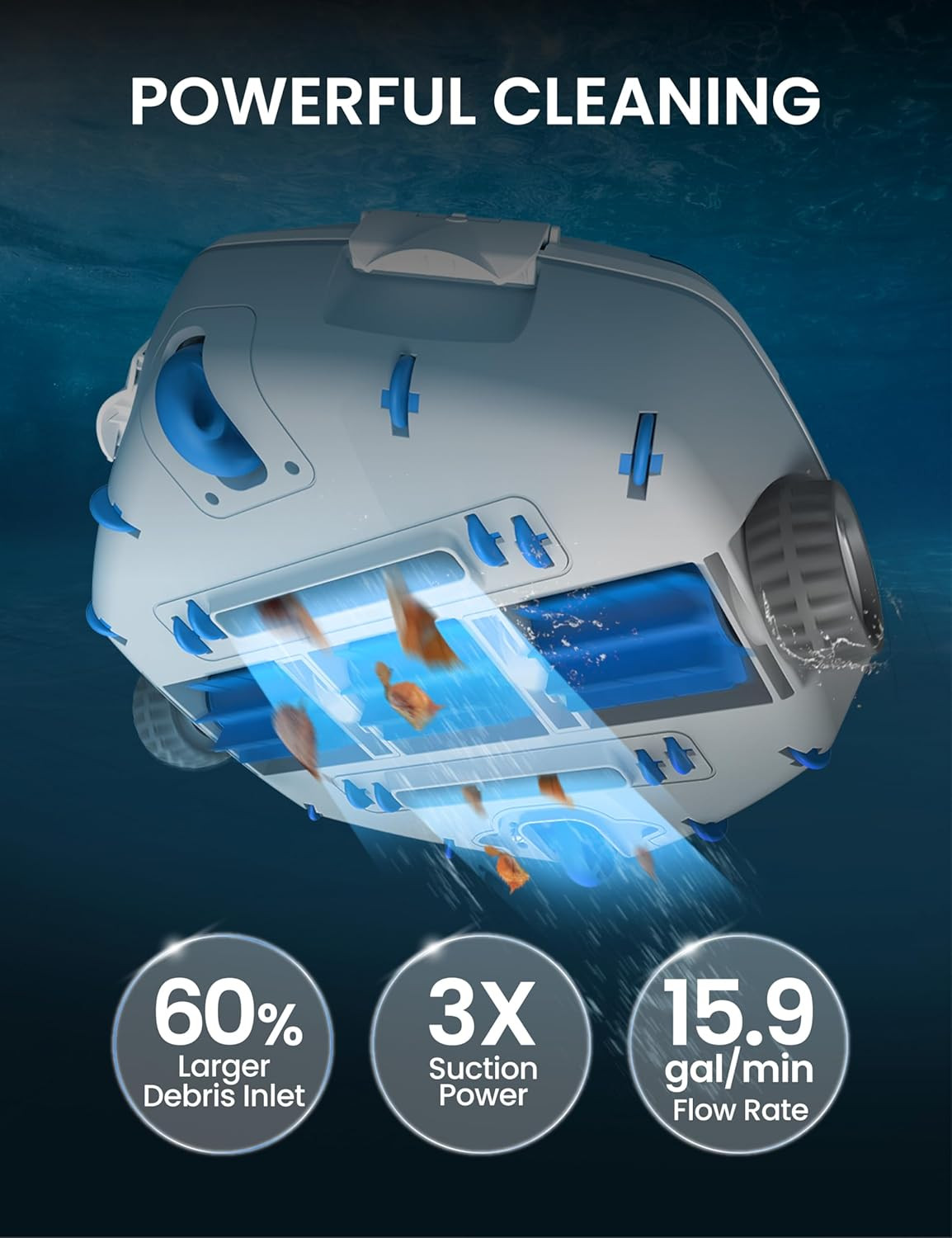 2025 Medium Duty Robotic Pool Cleaner, 15.9GPM Strong Suction, 3X Storage Size,