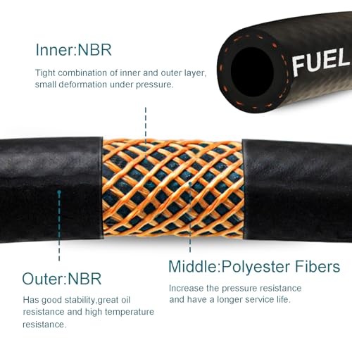 Fuel Line Hose 1/2 Inch ID, 300 psi 5FT Fuel Hose, with 4 Clamps | 300 psi,