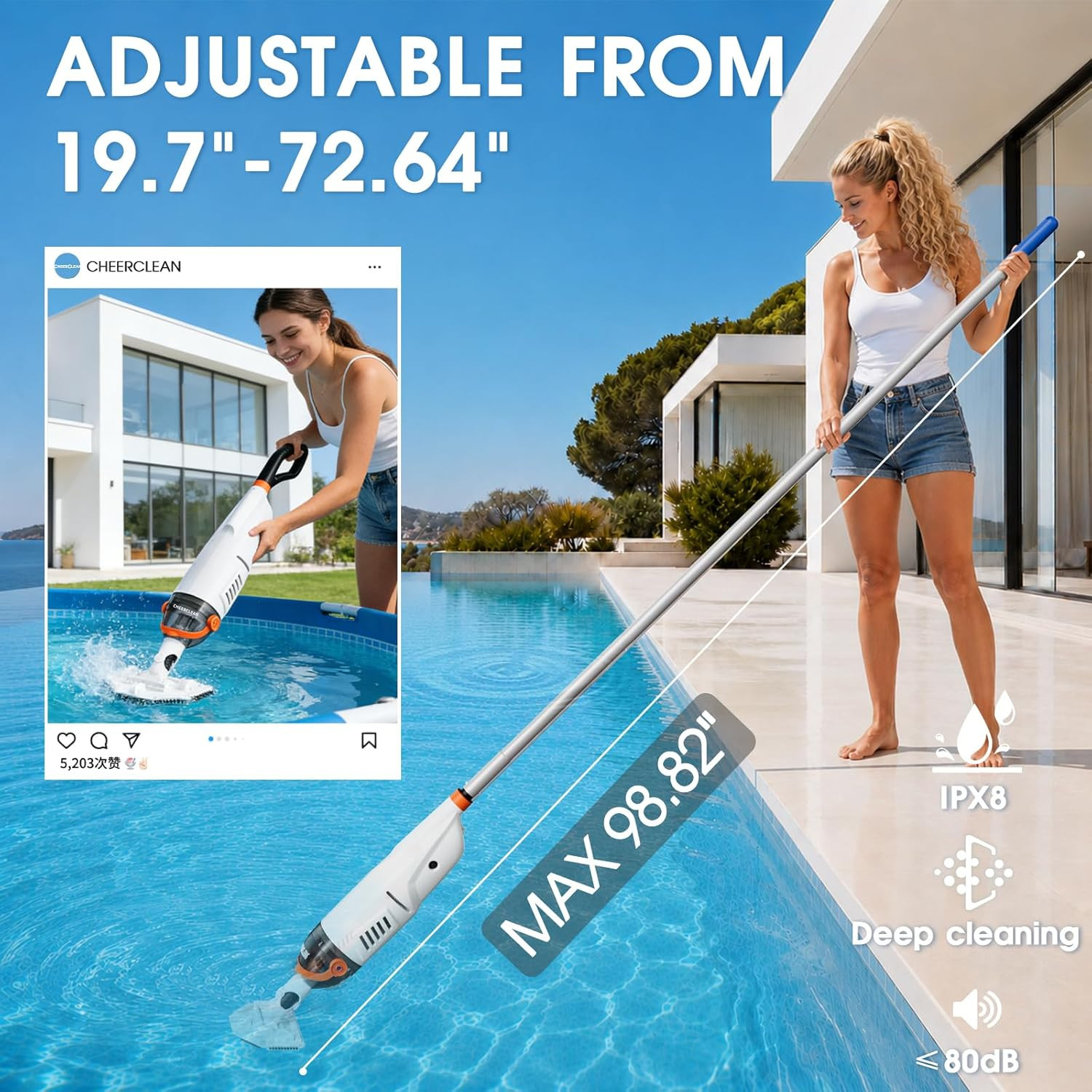 Cordless Handheld Pool Vacuum for above Ground Pools – Upgraded 26.5GPM Real Suc