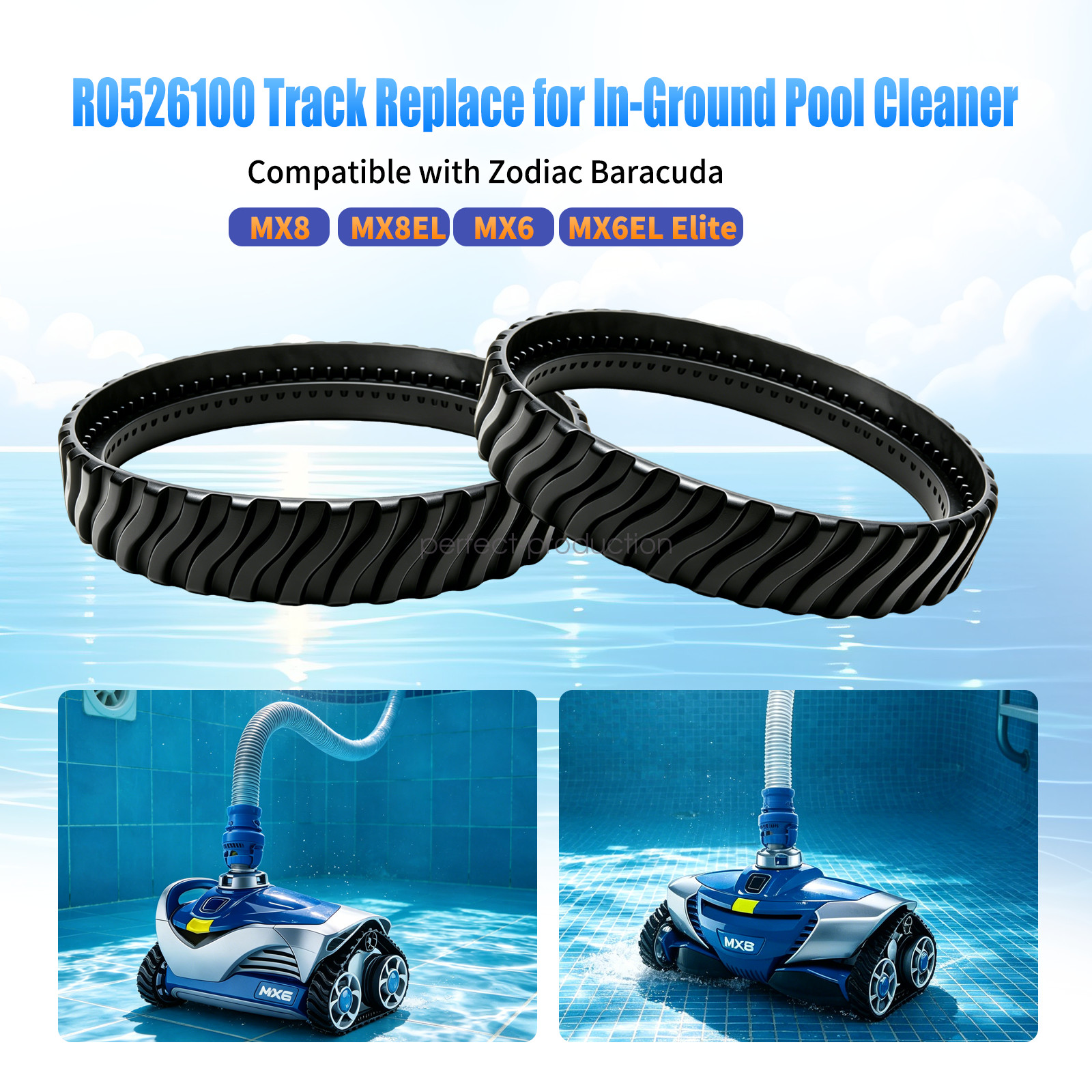 R0526100 Set of 2 Track Pool Cleaner Wheel Tire For Zodiac Baracuda MX8 / MX6