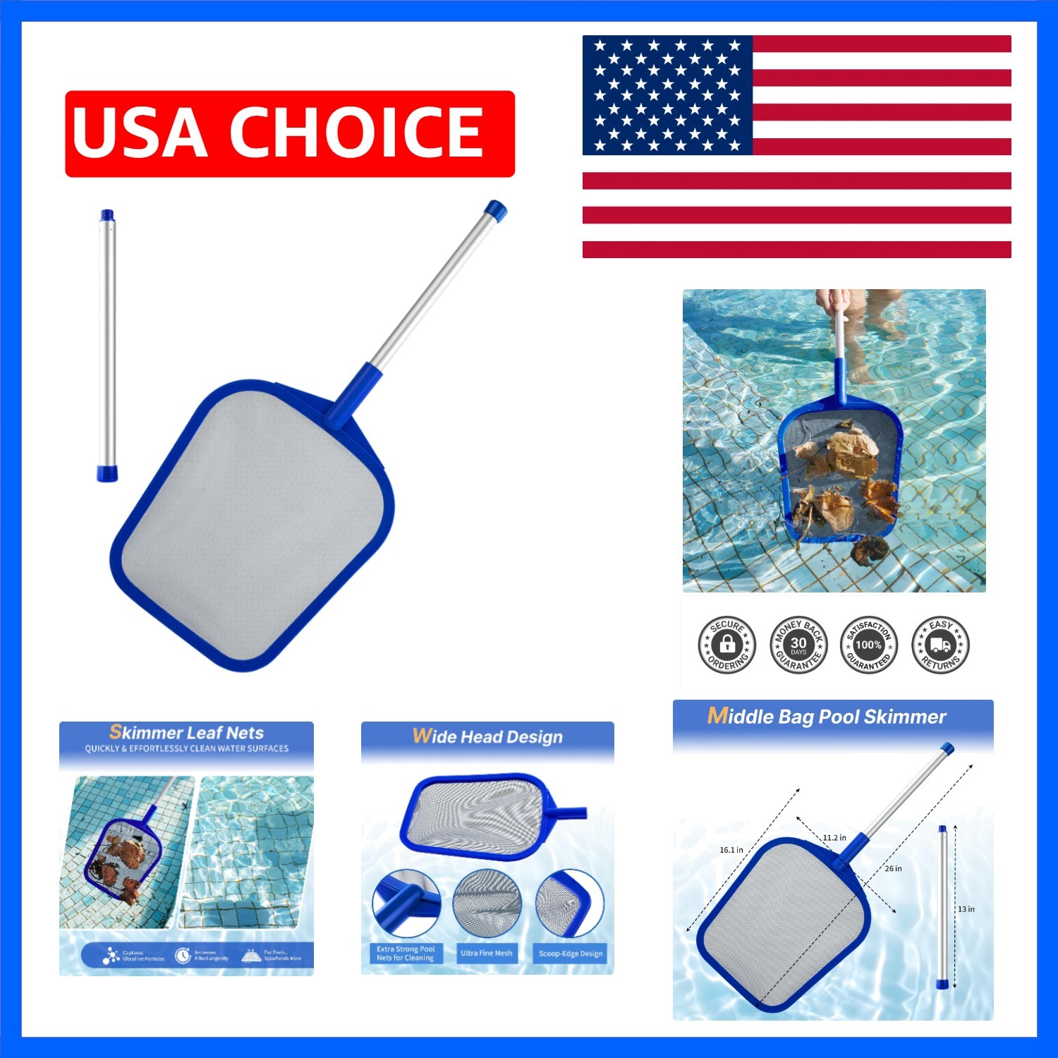 Pool Skimmer – Hot Tub Skimmer Spa Net with Pole, 26 », Ultra Fine Mesh Net S…