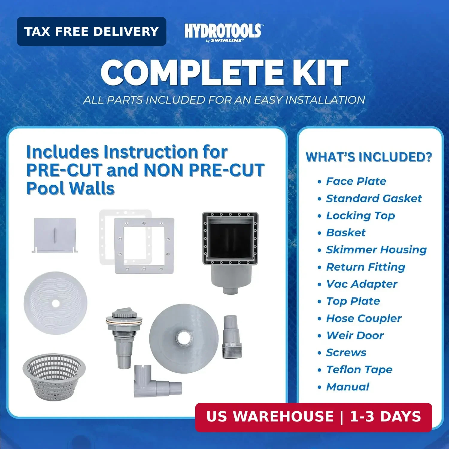 SWIMLINE HYDROTOOLS GREY Standard Thru-Wall Above Ground Pool Skimmer Kit | ABS