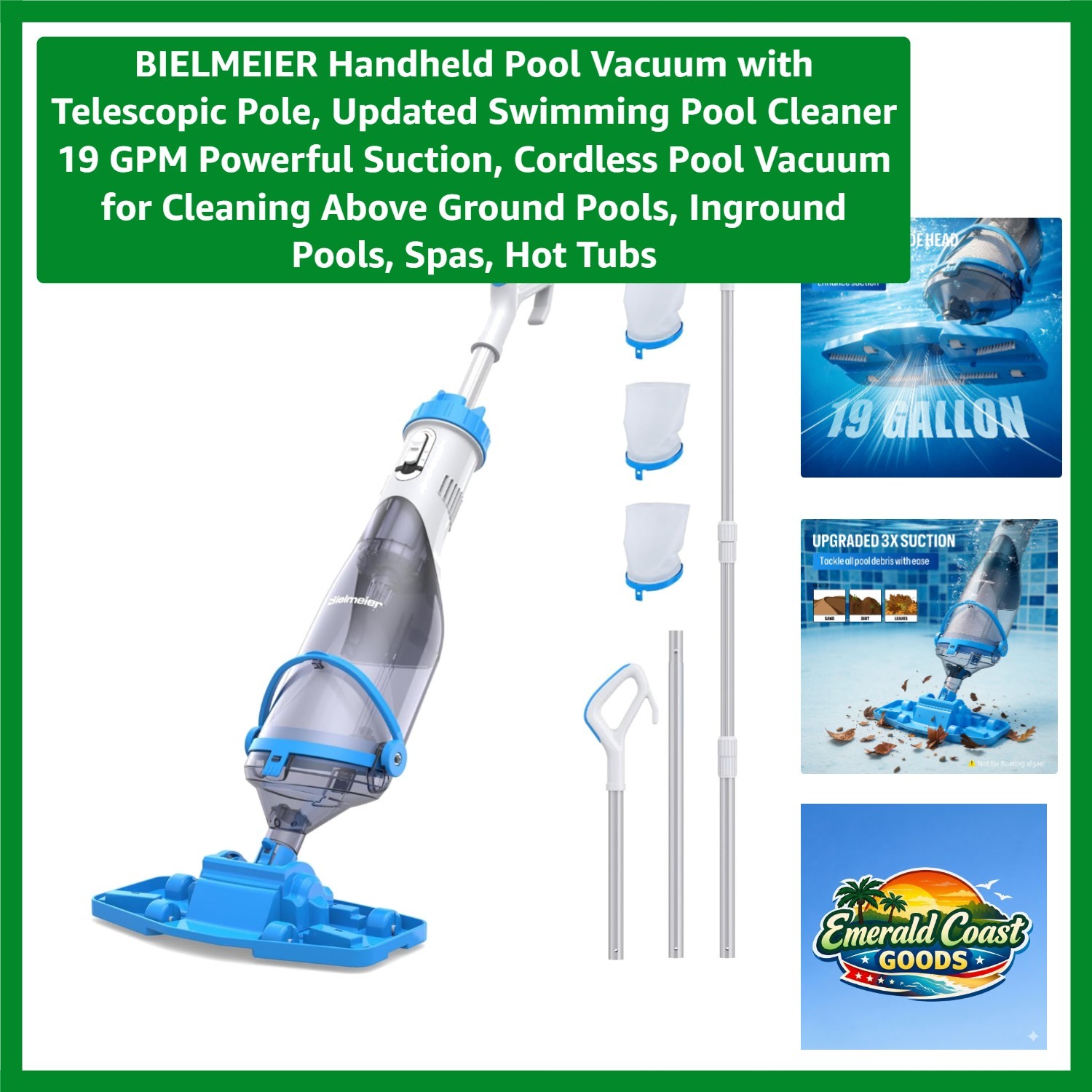 Portable and Cordless Pool Vacuum with Extending Pole for Effortless Cleaning