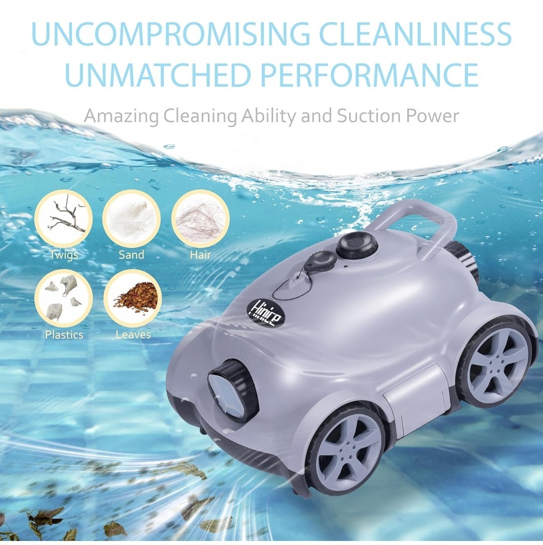 Hinice Cordless Robotic Pool Cleaner, Automatic Pool Vacuum Robot (Grey) 2152 sq