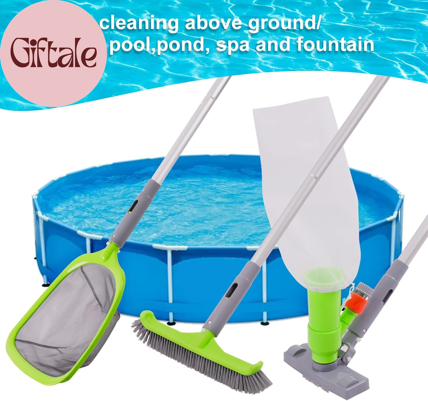 Deluxe Swimming Pool Cleaning Kit with Spa Jet Vacuum Cleaner,Brush, Semi-Deep S