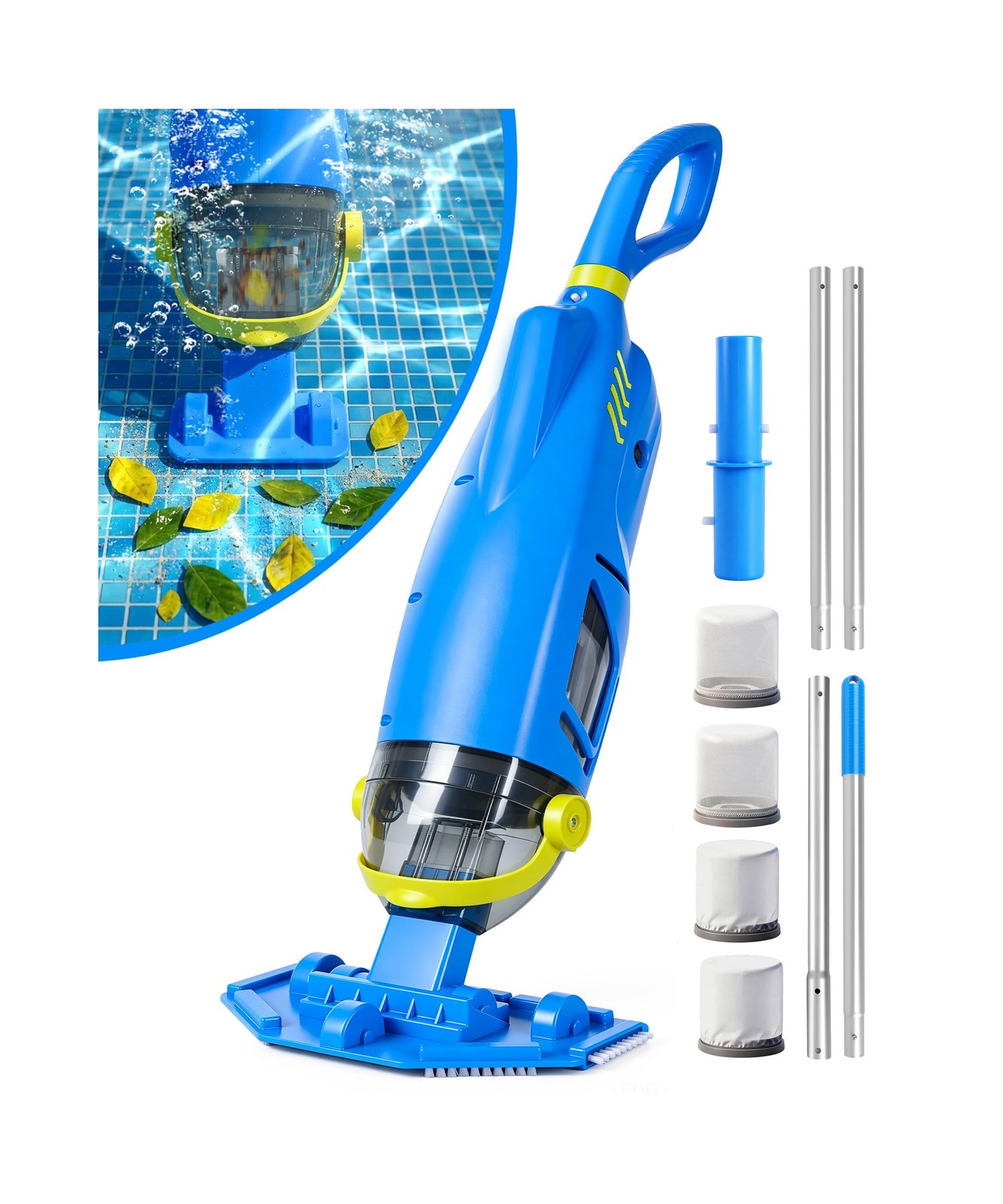 Cordless Pool Vacuum for Inground Pools | 20.5 GPM Powerful Suction, 2 Brush Hea