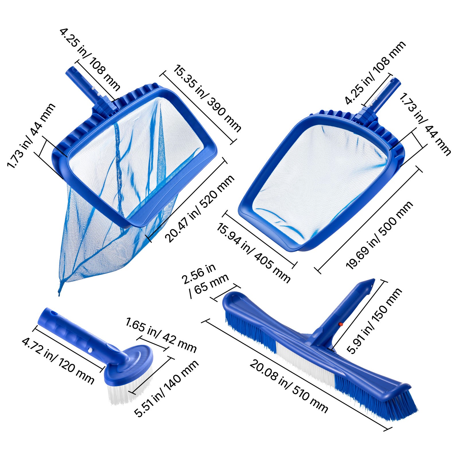 Uimoso Swimming Pool Cleaning Set with Skimmer Net, Rake, and Brush Attachments