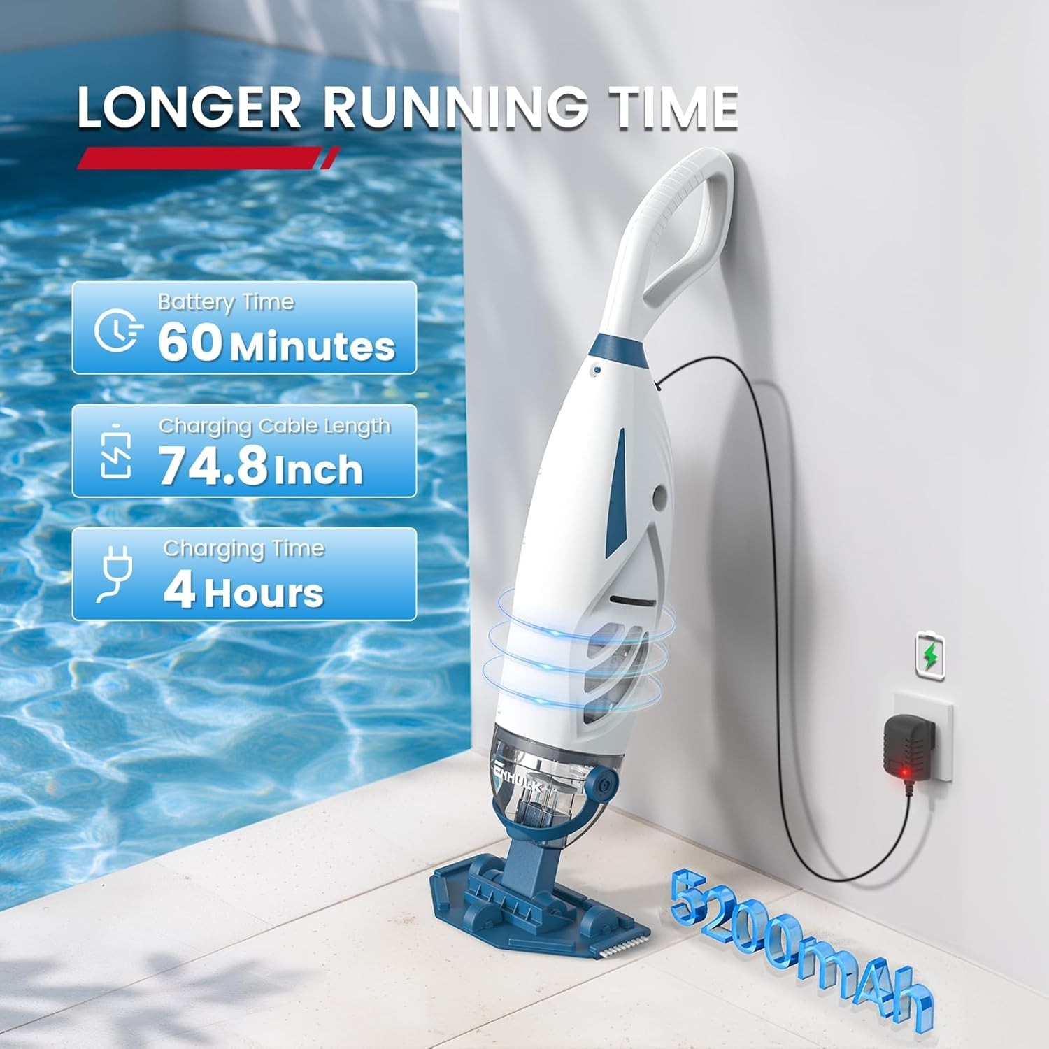 ENHULK PC68 Cordless Pool Vacuum Upgraded 26.5 GPM Beast Level Suction 6