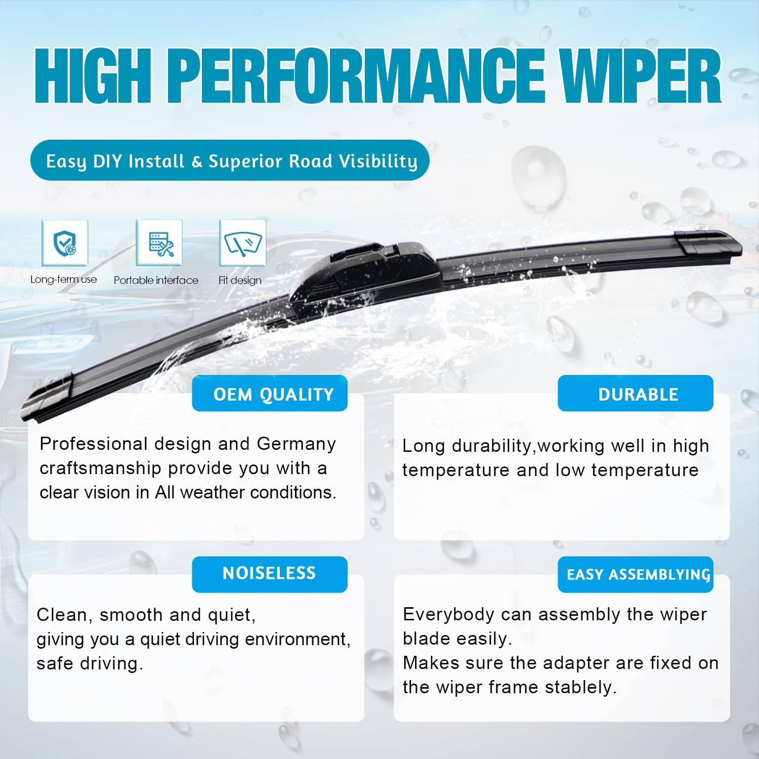 VTOGOI OEM Quality 21 »+19 » Windshield Wiper Blades,Premium All-Seasons J-Hook