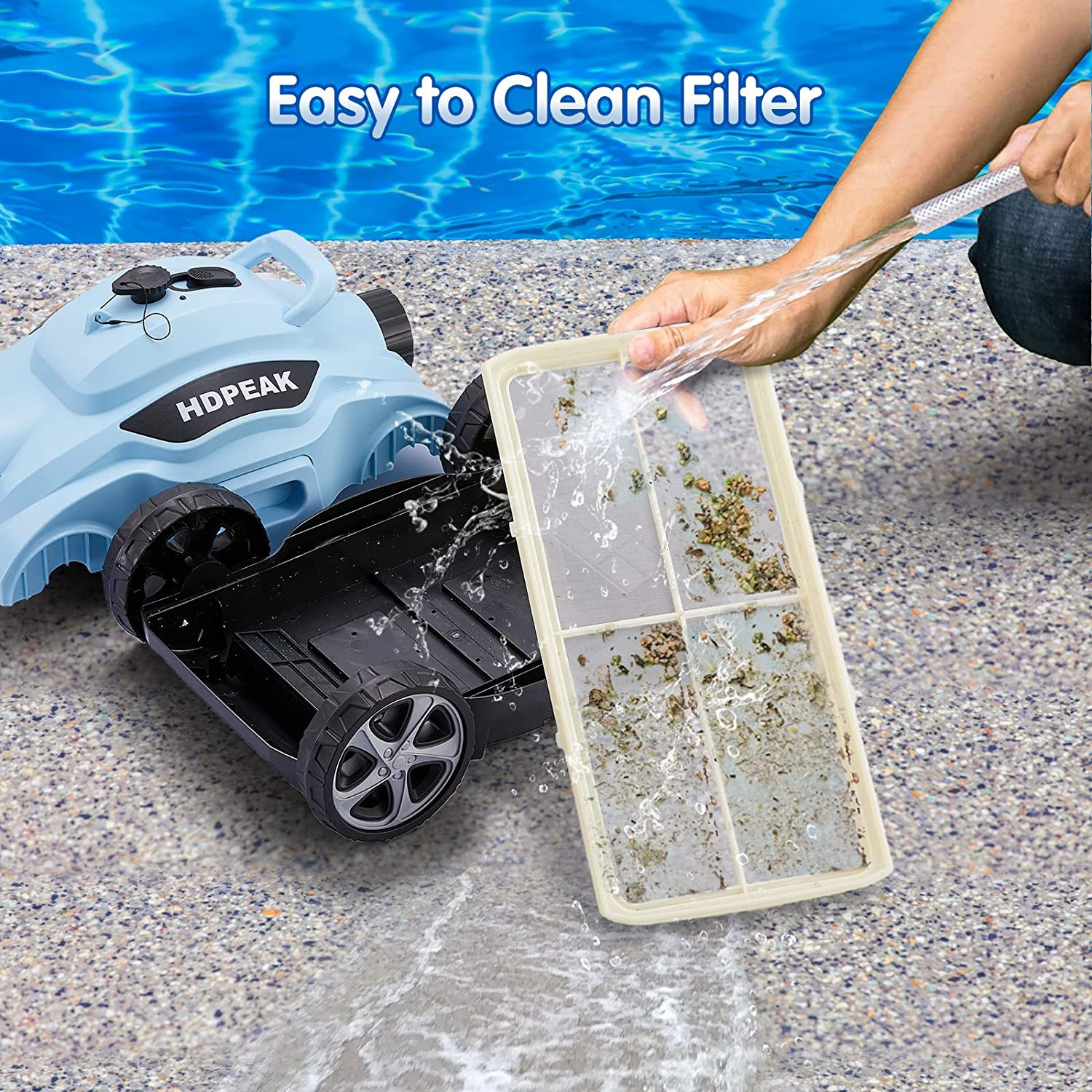 Robotic Pool Cleaner 110 Mins Auto-Parking Rechargeable Automatic 50 Feet Blue
