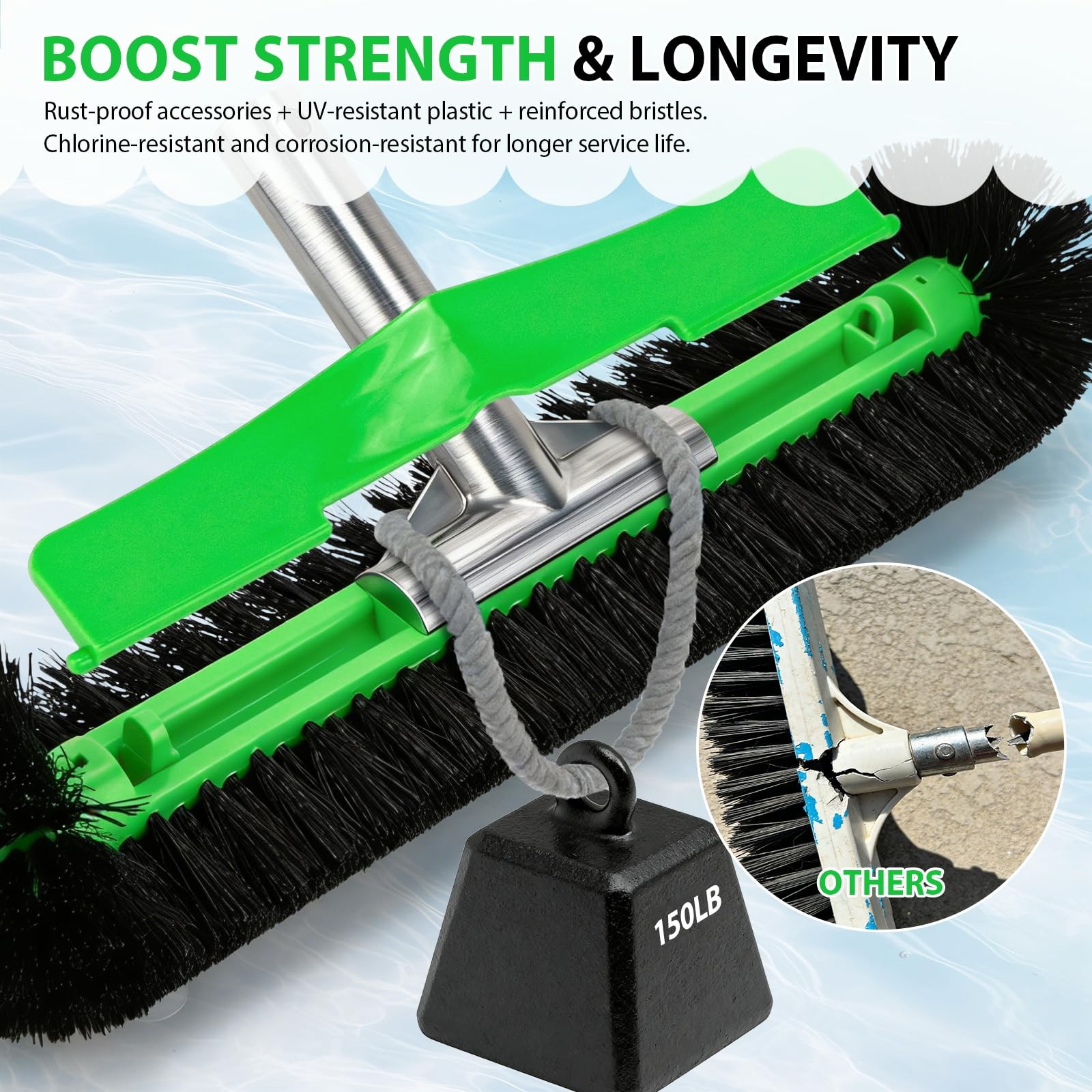 17.5&Prime; Heavy Duty Pool Brush for Inground & Above Ground Efficient Wall &
