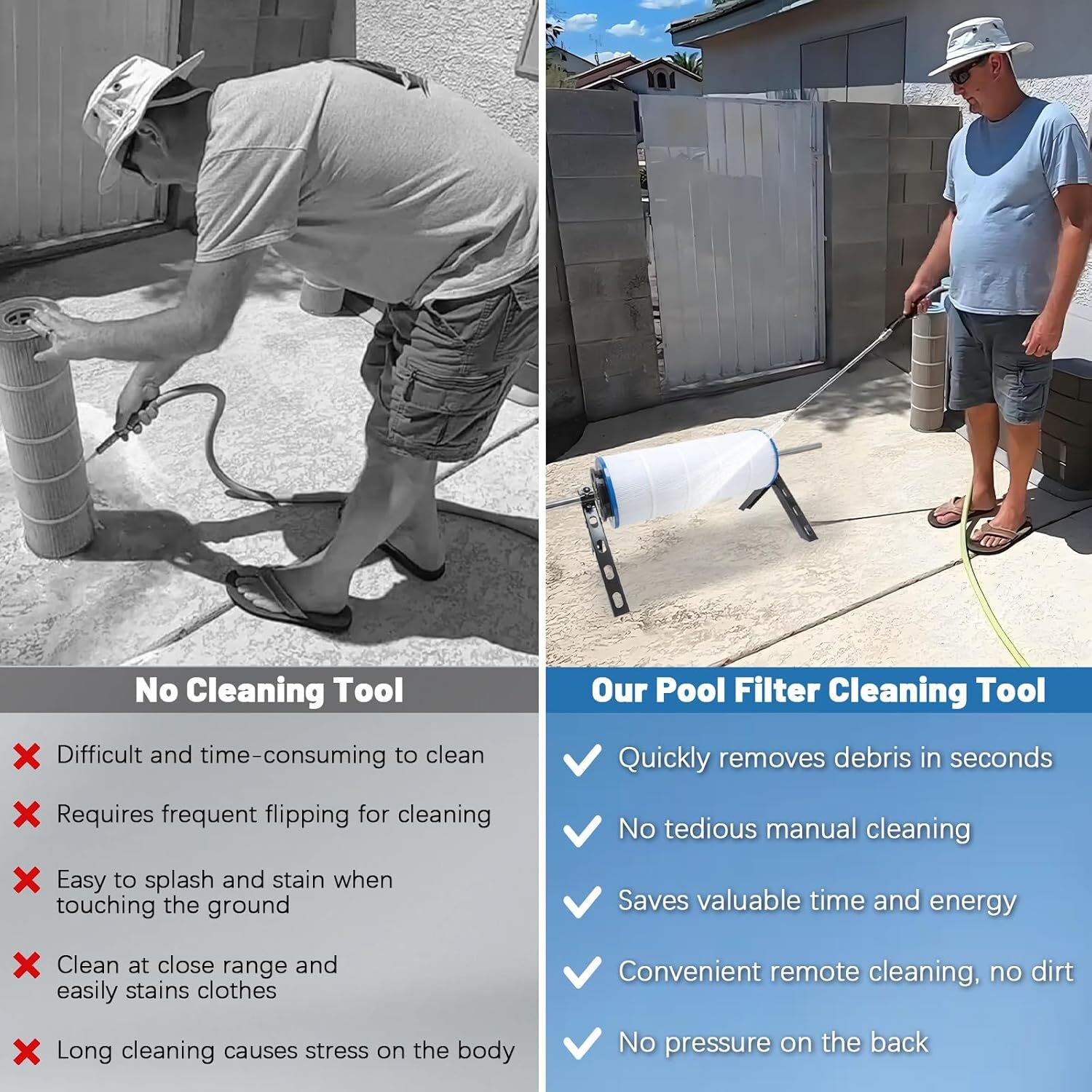 Pool Filter Cleaner Tool for 3, 4, or 6&Prime; Pool Filter Cartridges