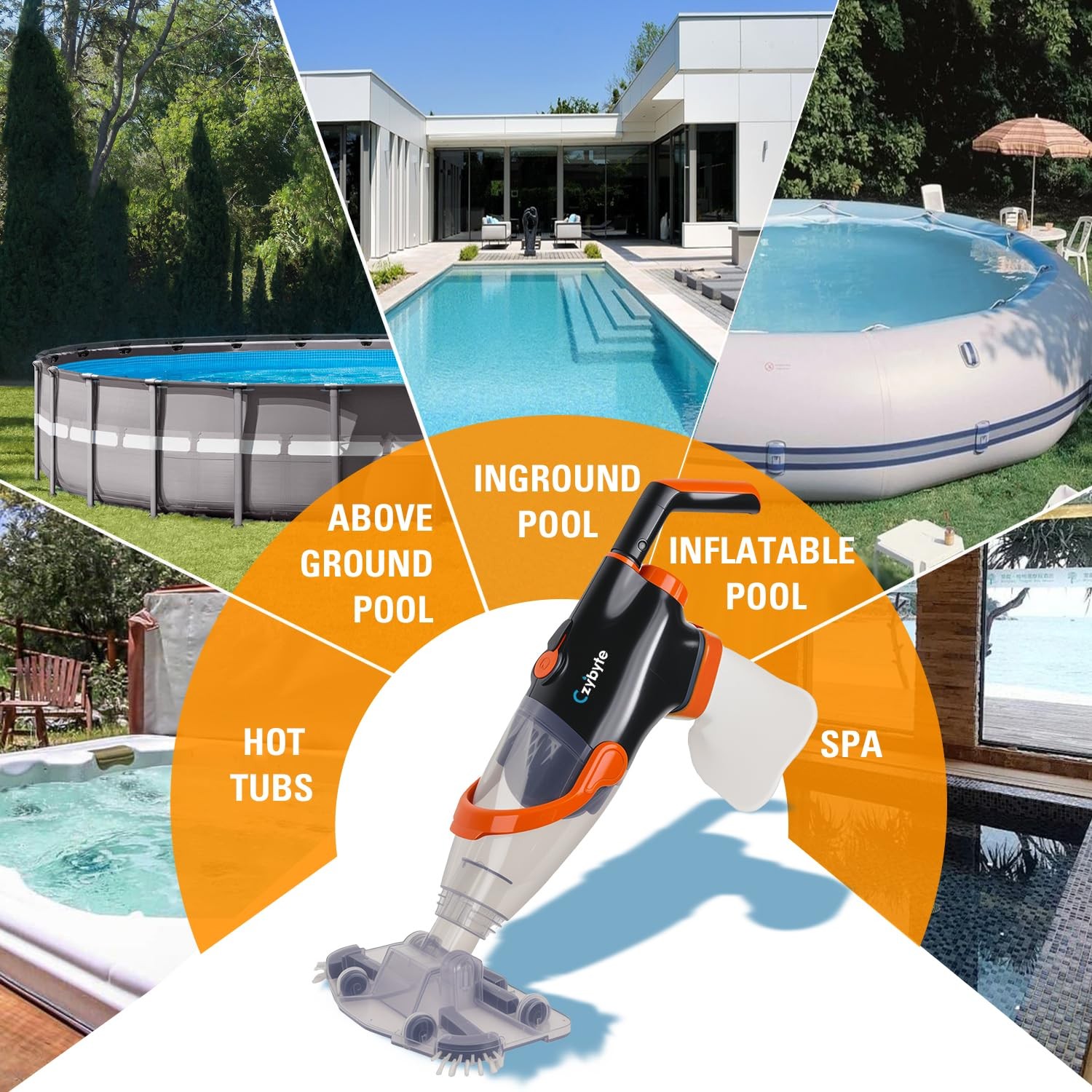 CZYBYTE Pool Vacuum Cleaner Orange 89 Inch Pole