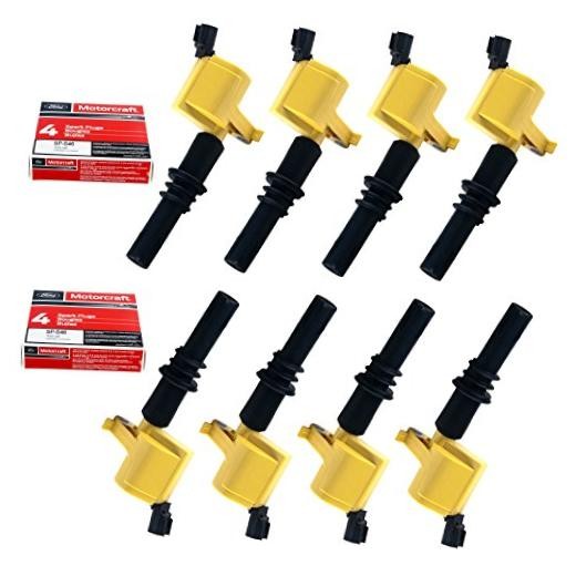 Set of 8 Yellow Straight Boot Ignition Coils Pack DG511 & Motorcraft Platinum